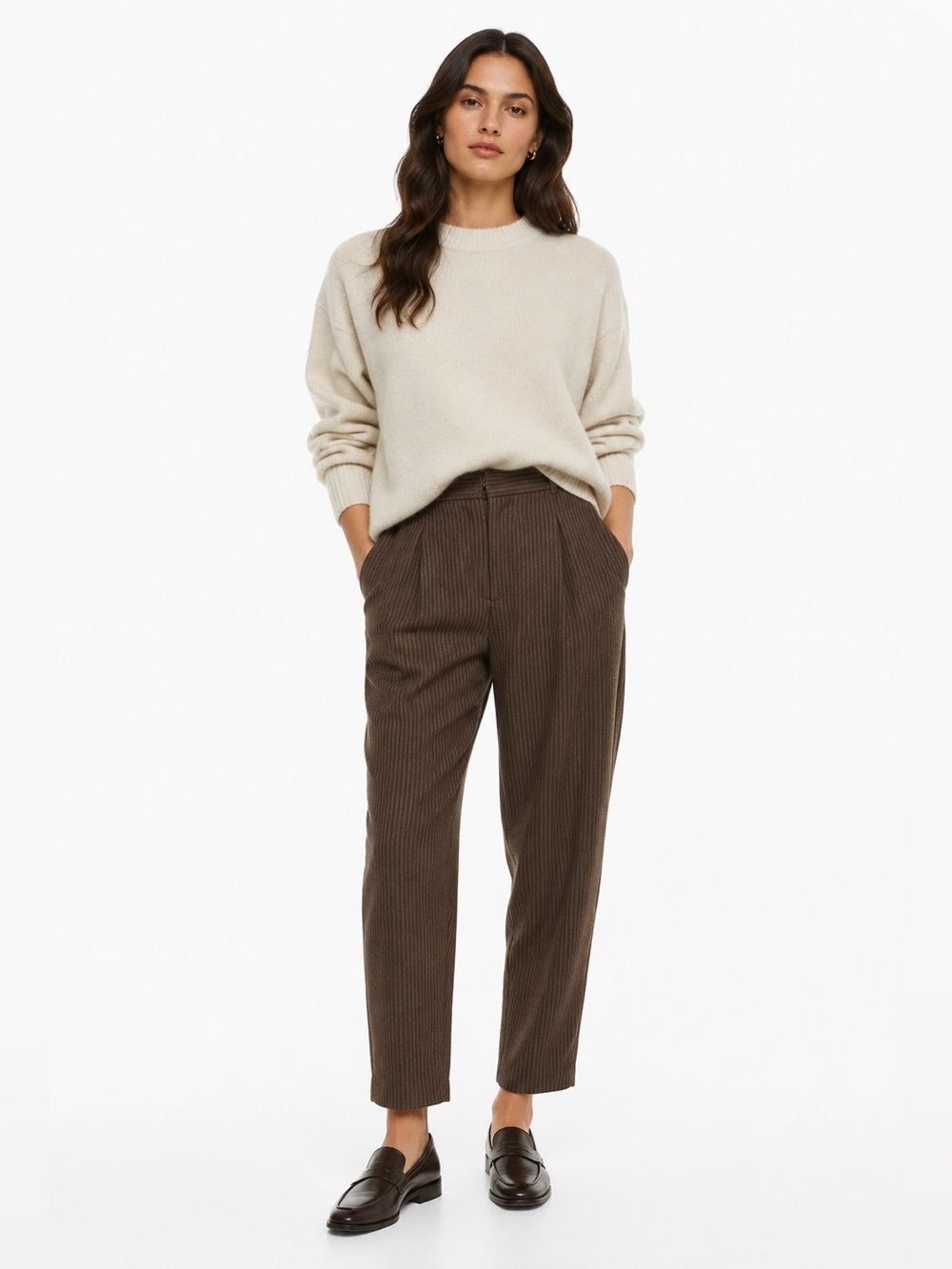 WILFRED Brown Wool Cashmere Blend Tapered Trousers Career Quiet Luxury Pants 10‎